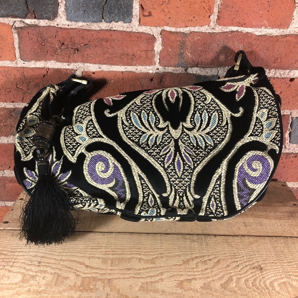 Maxx New York Handbag Black Tapestry Hobo Baguette
